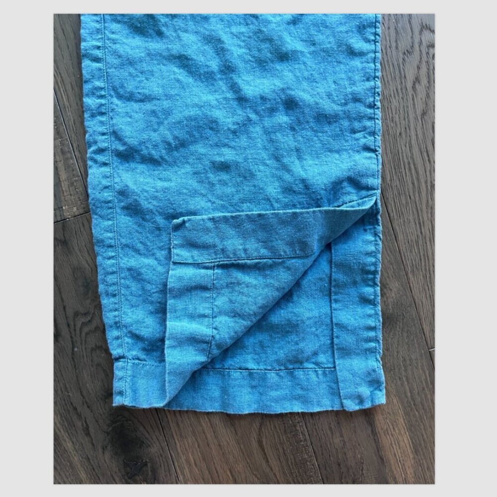 Athleta Retreat 100% Linen Wide Leg Pants Size 10 Teal Zip Pocket Boho Casual - Picture 6 of 8